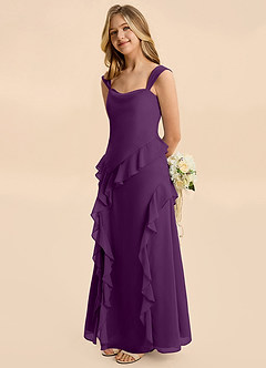 Azazie Sloane Junior A-Linie Herzausschnitt Chiffon Kleid Traube image1