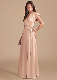 Azazie Nico Bridesmaid Dresses English Rose A-Line Pleated Metallic Satin Dress image3