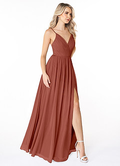 Azazie Gracie Bridesmaid Dresses Auburn A-Line Pleated Chiffon Dress image9