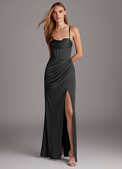 Azazie Brookelle Bridesmaid Dresses Black Sheath Sweetheart Corset Stretch Satin Dress image2