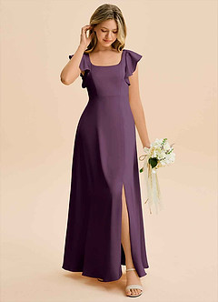 Azazie Bondi Junior Plum A-Line Side Slit Stretch Satin Dress image3