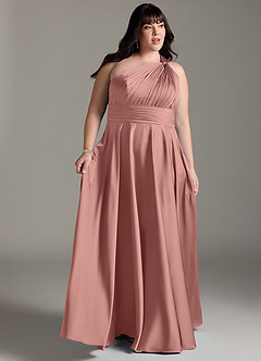 Azazie Charlize Robes de demoiselle d'honneur Robe Trapèze en Satin extensible Ue épaule Rosette image11