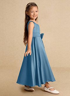 Azazie Lindy Final Sale Agave A-Line Pleated Matte Satin Dress image5