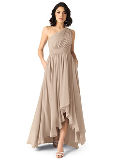 Azazie Mathilda Bridesmaid Dresses Taupe A-Line One Shoulder Chiffon Dress image1