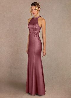 Azazie Tyra Mère de la mariée Robes Robe Sirène en Satin extensible Dentelle Rose Du Désert image2