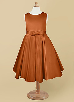 Azazie Coco Flower Girl Dresses Copper A-Line Bow Matte Satin Dress image5