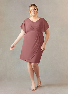 Azazie Julia Mother of the Bride Dresses Desert Rose Sheath V-Neck Pleated Chiffon Dress image6