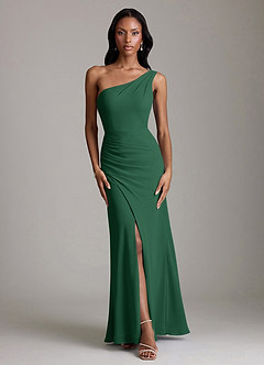 Azazie Madelyn Bridesmaid Dresses Dark Green Mermaid One Shoulder Chiffon Convertible Dress image7