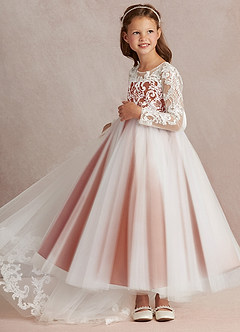 Azazie Elodie Flower Girl Dresses Ivory Paprika Ball-Gown Lace Dress image5