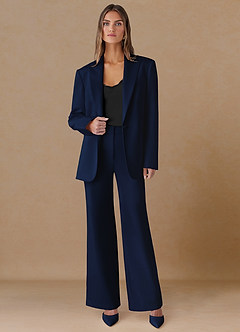 front Marina Blue Refined Weave Straight-Leg Pants