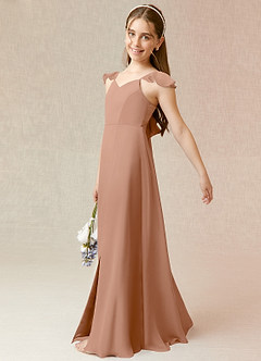 Azazie Everett Junior Champagne Rose A-Line Chiffon Dress image3