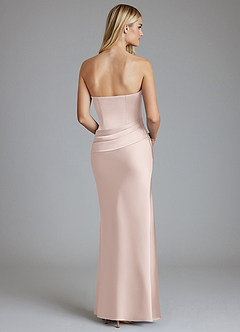 Azazie Lenya Bridesmaid Dresses Blushing Pink Sheath Pleated Stretch Satin Dress image2