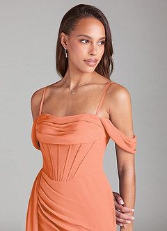 Azazie Amyra Bridesmaid Dresses Sunset Sheath Off the Shoulder Chiffon Convertible Dress image6