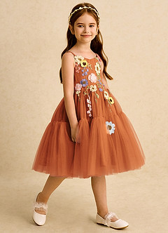 Azazie Osea Flower Girl Dresses Cinnamon Ball-Gown Pleated Tulle Dress image5