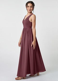 Azazie Keyla Junior A-Linie Plissee Chiffon Kleid Sangria image3