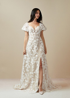 Azazie Vivienne Wedding Dresses Diamond White Nude A-Line Sweetheart Lace Dress image2