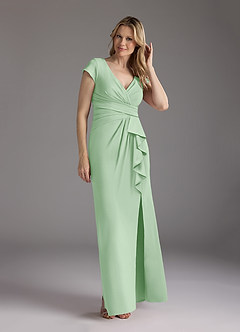 Azazie Tana Mother of the Bride Dresses Dusty Sage Mermaid V-Neck Pleated Stretch Crepe Dress image1