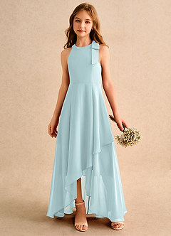 Azazie Boop Girls Formal vestidos de niña de las flores Vestido de Neblina de Gasa de Corte en A con Lazo image4