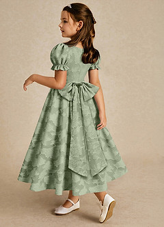 Azazie Joss Flower Girl Dresses Dusty Sage A-Line with Sleeves Floral Burnout Dress image2