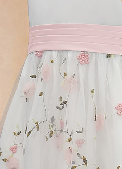 Azazie Pollie Flower Girl Dresses Blushing Pink Blushing Pink A-Line Bow Tulle Dress image13