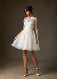 Azazie Melrose Trouwjurken Jurk van Kant met A-Lijn Sweetheart Halslijn Diamant Wit Champagne image1