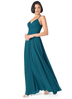 Azazie Avelina Bridesmaid Dresses Ink Blue A-Line V-Neck Pleated Chiffon Dress image3