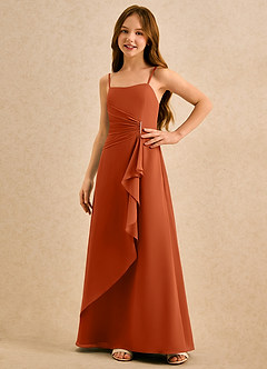 Azazie lolly Girls Formal Robe Demoiselle D'honneur Fillette Robe Trapèze en Mousseline de soie Plissée Orange Brûlée image5