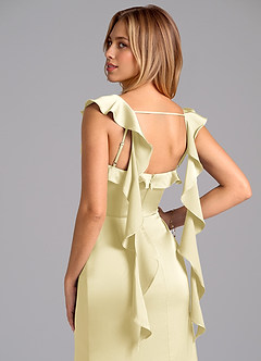 Azazie Adi Bridesmaid Dresses Lemon Sorbet A-Line Pleated Stretch Satin Dress image2