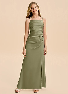 Azazie Nova Junior Pistachio A-Line Pleated Stretch Satin Dress image6