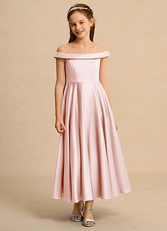 Azazie Teeny Girls Formal Vente Finale Robe Trapèze en Mat Satiné Plissée Rose Pâle image6
