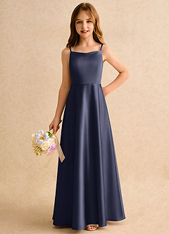 Azazie Joella Girls Formal Flower Girl Dresses Stormy A-Line Pleated Stretch Satin Dress image3