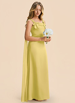 Azazie Chelsea Junior Canary Sheath Pleated Stretch Satin Dress image6