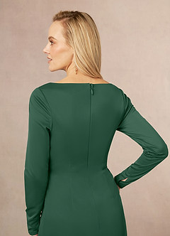 Azazie Risa Abiti per la Madre della Sposa Abito Sirena in Maglia con Scollo a V a Pieghe Verde Scuro image5