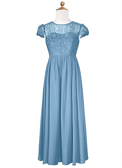Azazie Delevingne Junior Jurk van Chiffon met A-Lijn Kant Staal Blauw image6