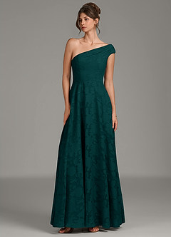 Azazie Melanie Bridesmaid Dresses Pine A-Line One Shoulder Floral Burnout Dress image1