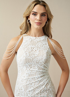 Azazie Rosa Wedding Dresses Diamond White Nude Sheath Lace Dress image4