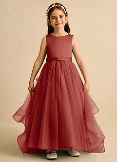 Azazie Lior Flower Girl Dresses Terracotta Ball-Gown Pleated Tulle Dress image2