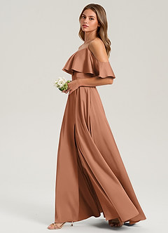 Azazie Jean Brautjungfernkleider A-Linie Schulterfrei Stretch-Satin Kleid Bronzer image5