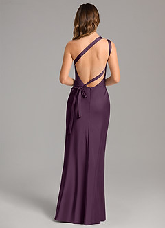 Azazie Monroe Bridesmaid Dresses Plum Mermaid One Shoulder Stretch Satin Dress image2