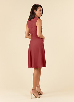 Azazie Theron Kleider für die Brautmutter A-Linie V-Hals Gefaltet Chiffon Kleid Rost image4