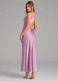 Azazie Evadne Vestidos de damas de honor Vestido de Glicinia de Satén Elástico de Corte Recto con Plisado image2