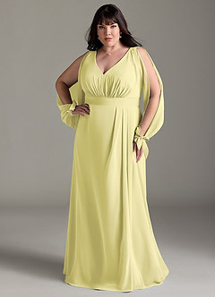 Azazie Matilda Bridesmaid Dresses Lemon Sorbet A-Line Long Sleeve Chiffon Dress image9