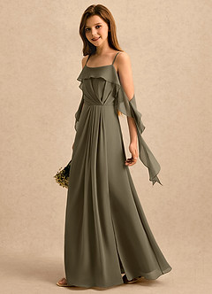 Azazie Ameena Girls Formal Flower Girl Dresses Willow Green A-Line Ruched Chiffon Dress image5