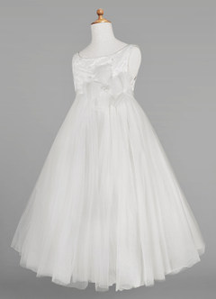 Azazie Lupine Flower Girl Dresses Diamond White Ball-Gown Sequins Matte Satin Dress image7