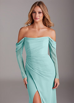 Azazie Hallie Bridesmaid Dresses Aqua Mermaid Long Sleeve Chiffon Dress image5