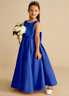 Azazie Pipsy Flower Girl Dresses Royal Blue A-Line Bow Matte Satin Dress image2