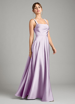 Azazie Shaude Bridesmaid Dresses Frosted Lilac A-Line Pleated Stretch Satin Dress image7