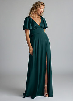Azazie Kimber Brautjungfernkleider A-Linie Gestreift Stretch-Satin Kleid Kiefer image4