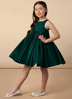 Azazie Bo Peep Flower Girl Dresses Pine A-Line Bow Matte Satin Dress image2