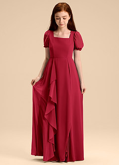 Azazie Priya Junior Scarlet A-Line Blouson Chiffon Dress image5